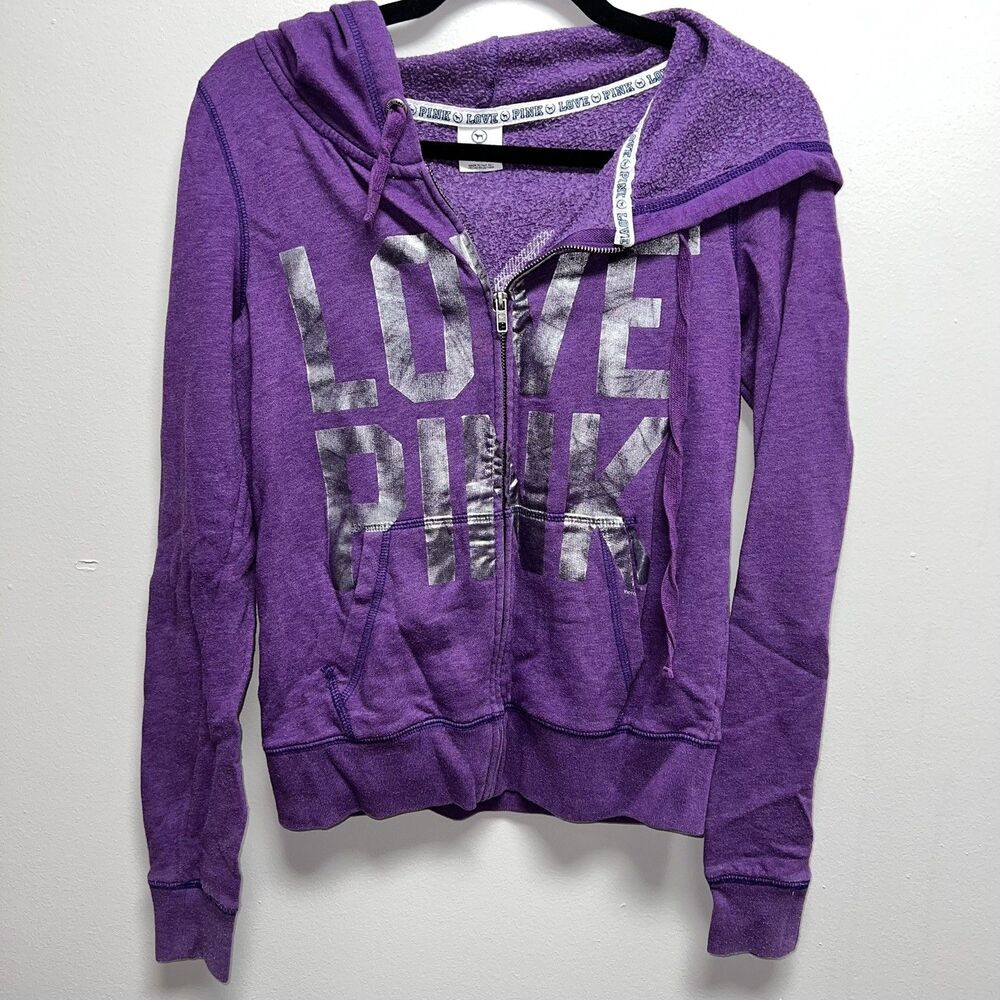 Victoria's Secret PINK leopard print bling zip-up hoodie purple size small